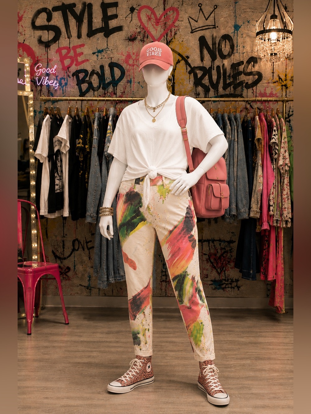 Women's White Abstract Paint-Effect Skinny Jeans